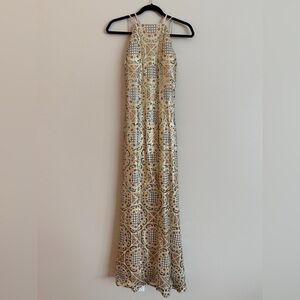 Nicole Miller Champagne and Gold Beaded Maxi Dress